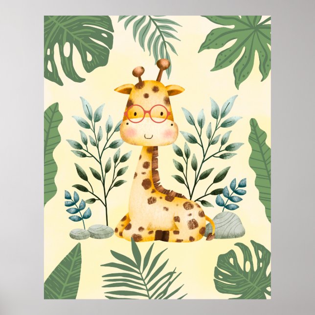 Niedliche Giraffe Jungle Glasses Kinderzimmer Deco Poster (Vorne)