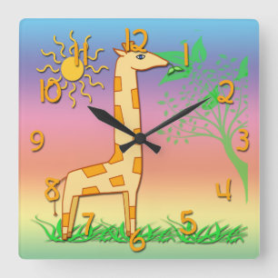 Niedliche Giraffe Kid's Square Wall Clock Quadratische Wanduhr