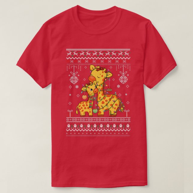 niedliche Giraffe liebt Xmas Lights hässliche Weih T-Shirt (Design vorne)