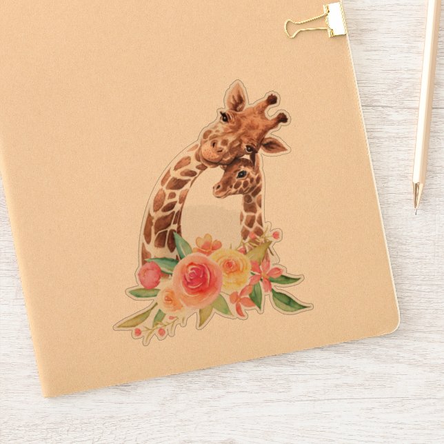 Niedliche Giraffe Mama & Baby Aufkleber (Notizbuch)