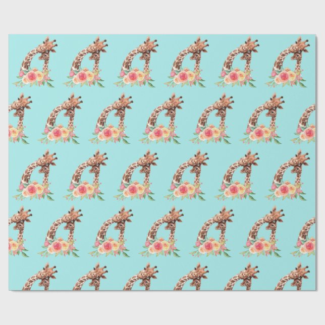 Niedliche Giraffe Mama & Baby Geschenkpapier (Flach)