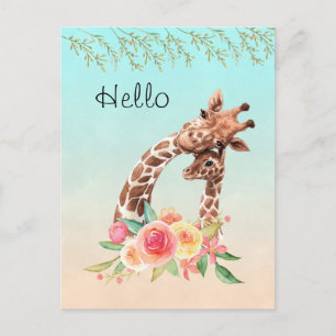 Niedliche Giraffe Mama & Baby Hallo Postkarte