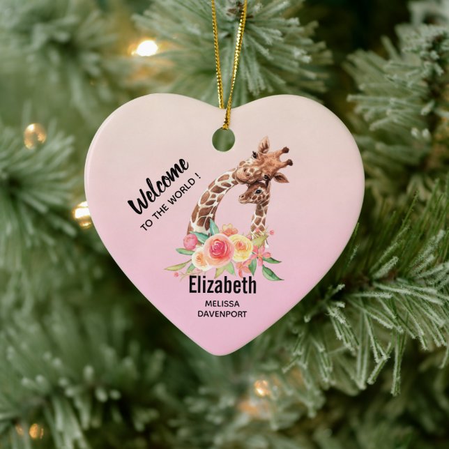 Niedliche Giraffe Mama & Baby Keramik Ornament (Baum)