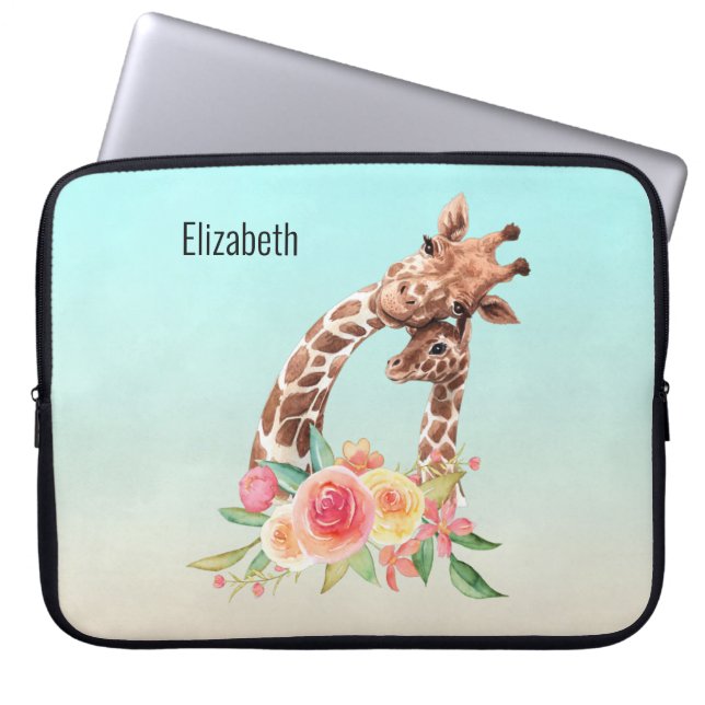 Niedliche Giraffe Mama & Baby Laptopschutzhülle (Vorderseite)