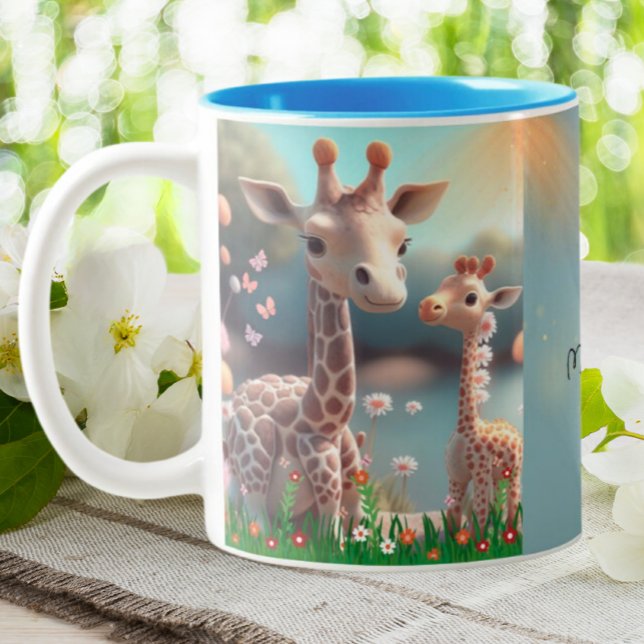 Niedliche Giraffe Mama & Baby Me & Mini Me Persona Zweifarbige Tasse (Von Creator hochgeladen)