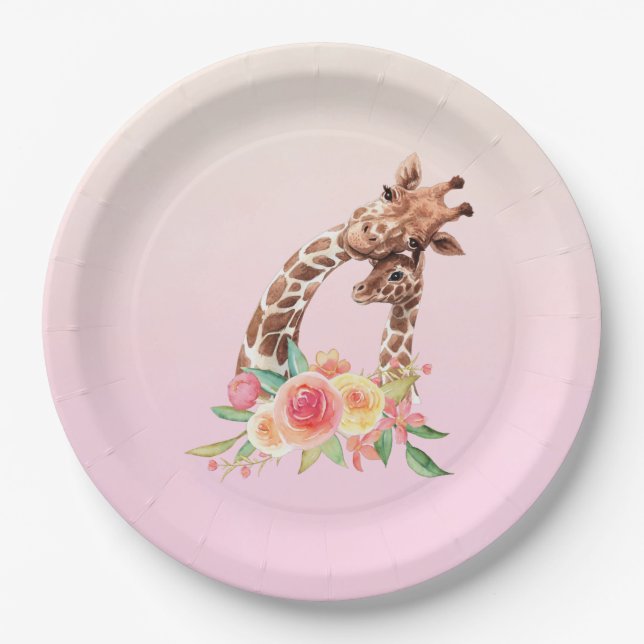 Niedliche Giraffe Mama & Baby Pappteller (Vorderseite)