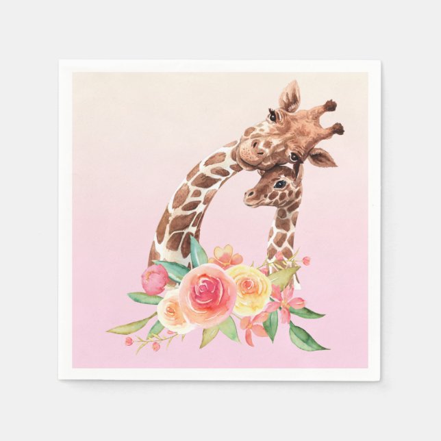 Niedliche Giraffe Mama & Baby Serviette (Vorderseite)