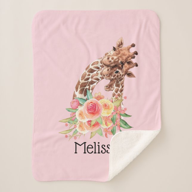 Niedliche Giraffe Mama & Baby Sherpadecke (Vorderseite)