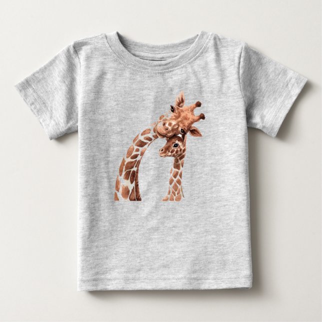 Niedliche Giraffe Mama oder Vater & Kalb Baby T-shirt (Vorderseite)