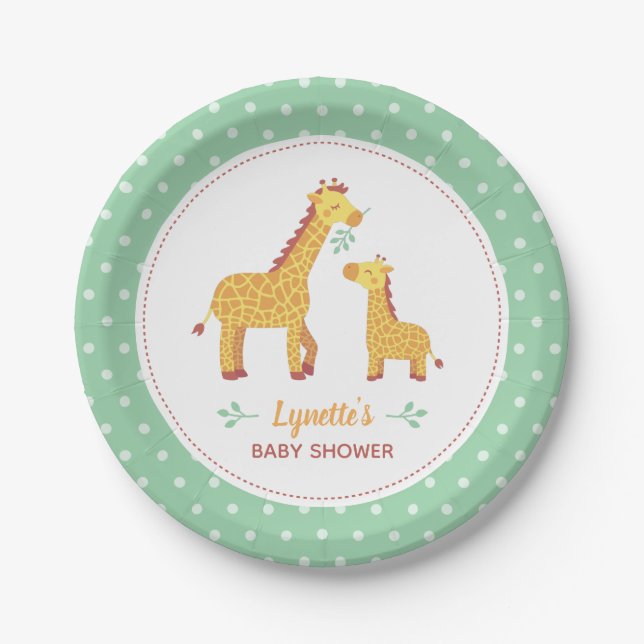 Niedliche Giraffe-Mama und Baby-Dusche Party-Suppl Pappteller (Vorderseite)