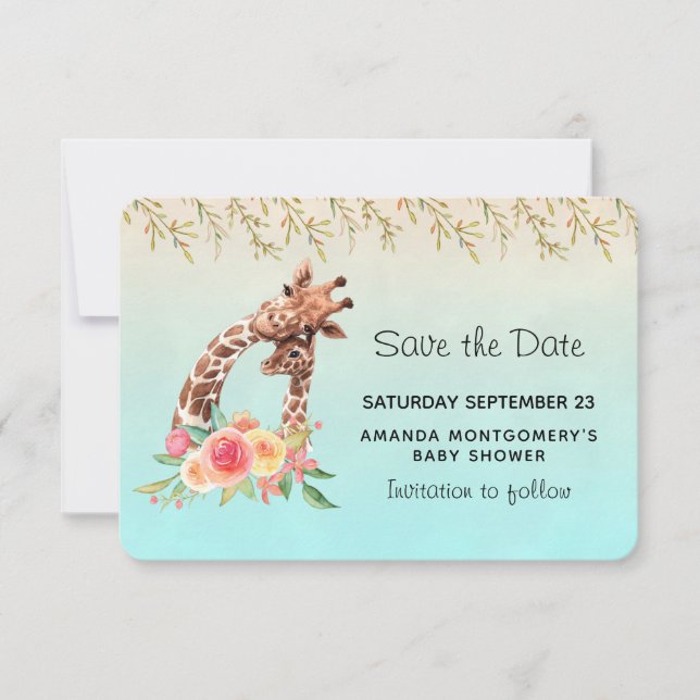 Niedliche Giraffe Mama und Babydusche Save The Date (Vorderseite)