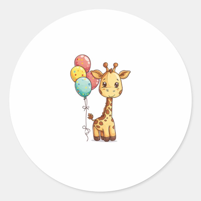 Niedliche Giraffe mit Balloons Runder Aufkleber (Vorderseite)