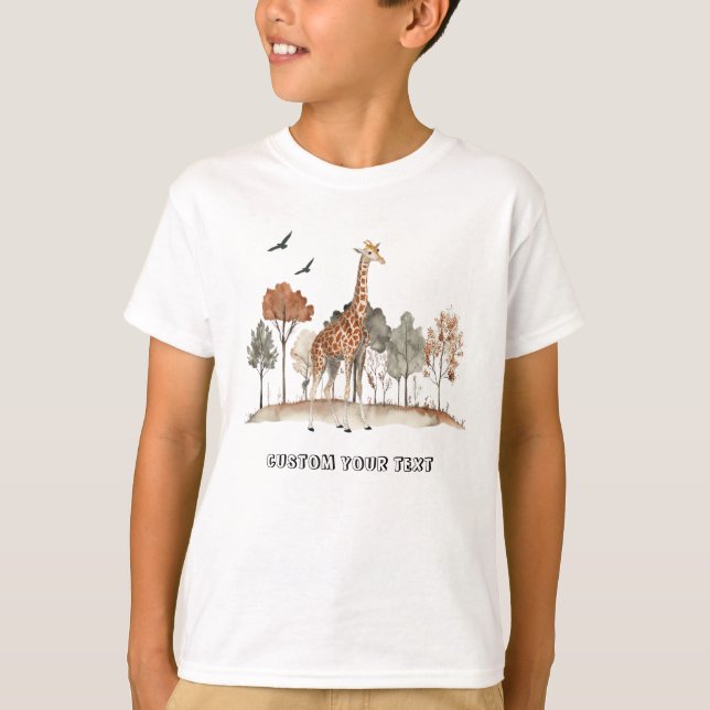 Niedliche Giraffe mit benutzerdefiniertem Text T-Shirt (Vorderseite)
