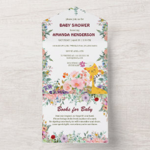Niedliche Giraffe mit Blume Aquarelltuch-Babydusch All In One Einladung