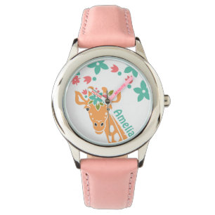 Niedliche Giraffe mit Blume Crown Personalisiert Armbanduhr
