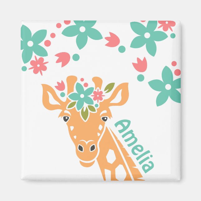 Niedliche Giraffe mit Blume Crown Personalisiert Magnet (Vorne)