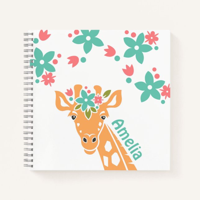 Niedliche Giraffe mit Blume Crown Personalisiert Notizbuch (Vorderseite)