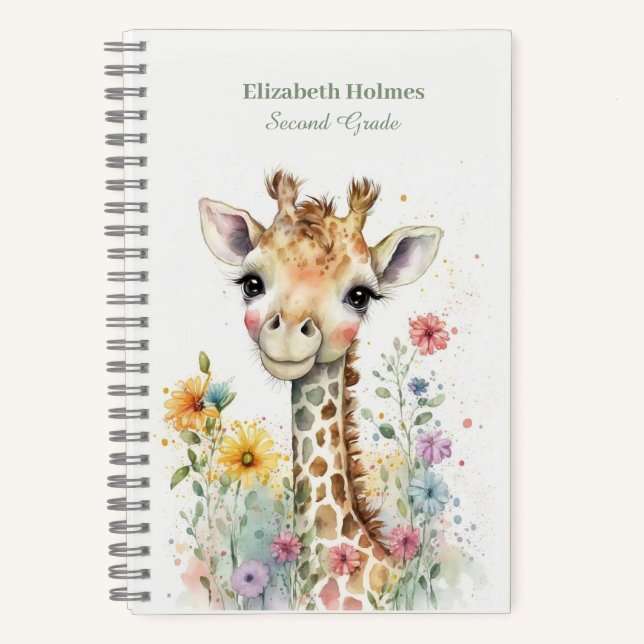 Niedliche Giraffe mit Blume Notizbuch (Vorderseite)