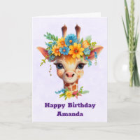 Niedliche Giraffe mit Blumenkrone Geburtstag