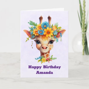 Niedliche Giraffe mit Blumenkrone Geburtstag Karte