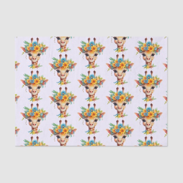 Niedliche Giraffe mit Blumenkrone Gemustert Seidenpapier (Vorderseite)