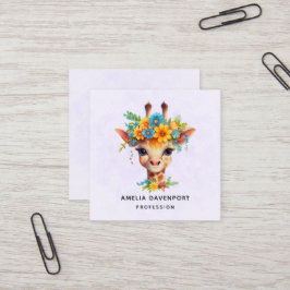 Niedliche Giraffe mit Blumenkrone Quadratische Visitenkarte