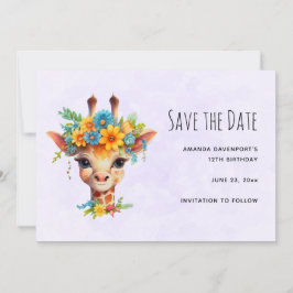 Niedliche Giraffe mit Blumenkrone Save The Date