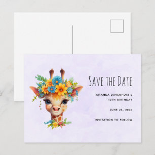 Niedliche Giraffe mit Blumenkrone Save the Date Einladungspostkarte