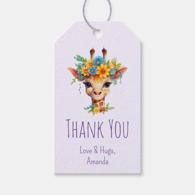 Niedliche Giraffe mit Blumenkrone Vielen Dank Geschenkanhänger (Vorderseite)