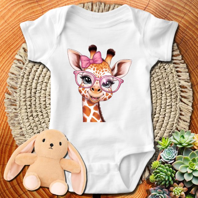 Niedliche Giraffe mit Croquette Bow und Brille Baby Strampler (Von Creator hochgeladen)