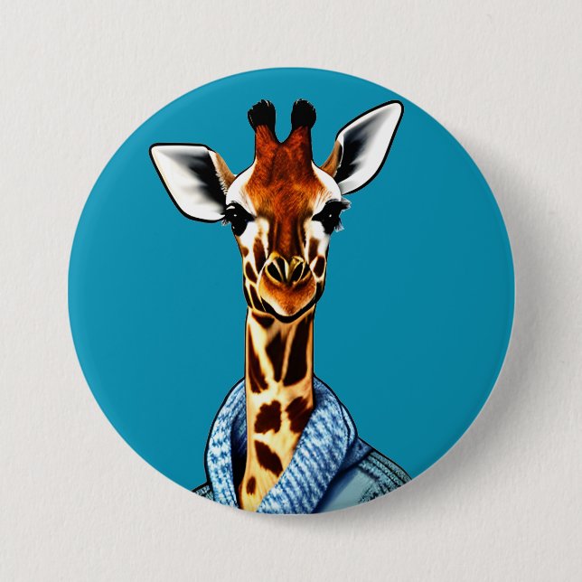 Niedliche Giraffe mit Denim Jacket Button (Vorderseite)