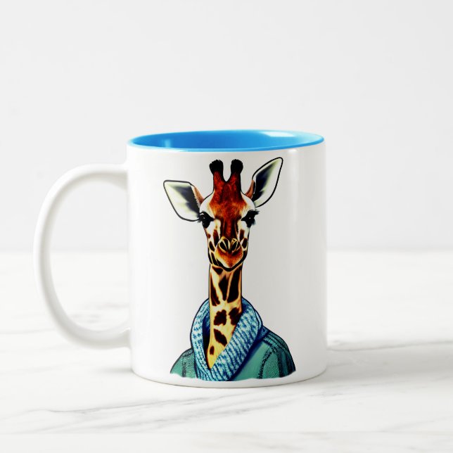 Niedliche Giraffe mit Denim Jacket Zweifarbige Tasse (Links)