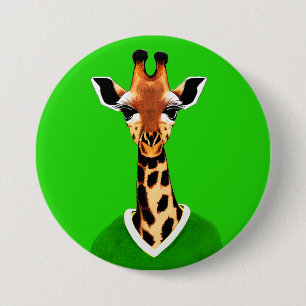 Niedliche Giraffe mit einem grünen Pullover Button