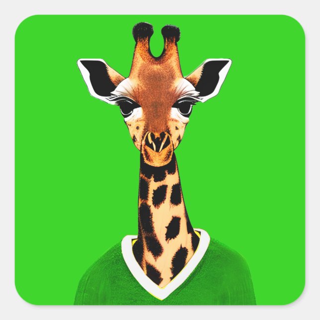 Niedliche Giraffe mit einem grünen Pullover Quadratischer Aufkleber (Vorderseite)