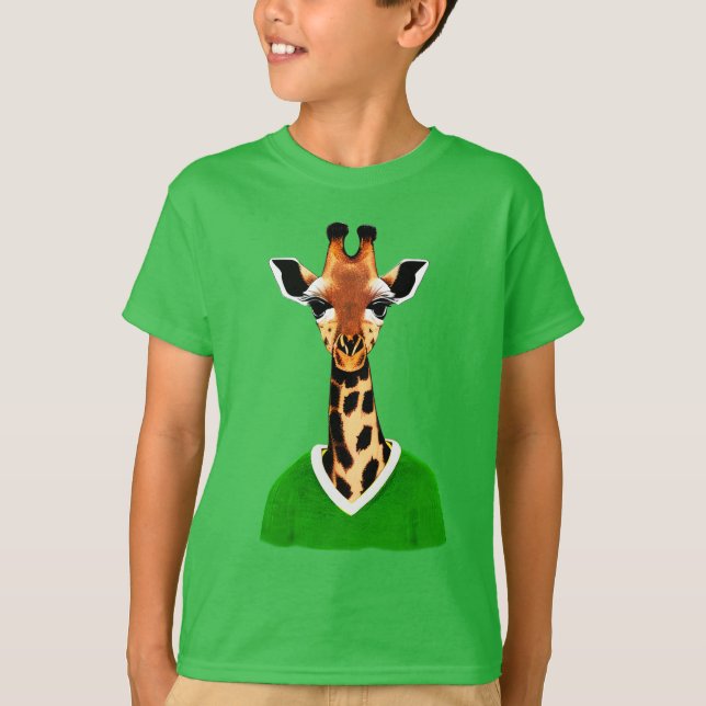 Niedliche Giraffe mit einem grünen Sweater Kid's T T-Shirt (Vorderseite)