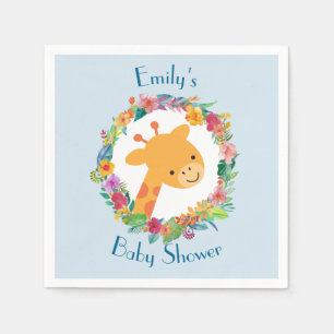 Niedliche Giraffe mit einer Blumengartendusche Serviette