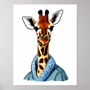 Niedliche Giraffe mit einer Denim Jacket Poster