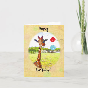 Niedliche Giraffe mit Geburtstagsballons Karte