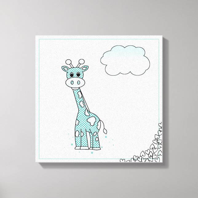 Niedliche Giraffe mit Herz und Wolken Leinwanddruck (Vorderseite)