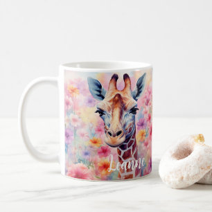 Niedliche Giraffe mit rosa Blume Kaffeetasse