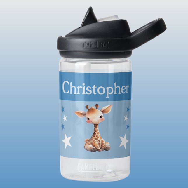 Niedliche Giraffe mit Sternen Kinder blau Trinkflasche (Von Creator hochgeladen)