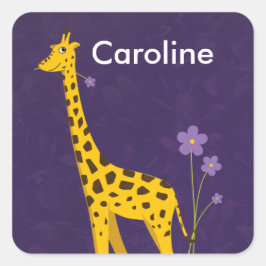 Niedliche Giraffe mit violetten Blumen, individuel Quadratischer Aufkleber