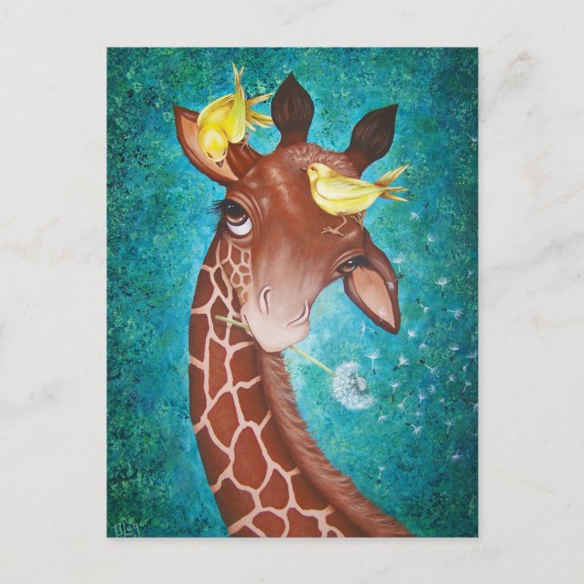 Niedliche Giraffe mit Vögeln Postkarte (Vorderseite)