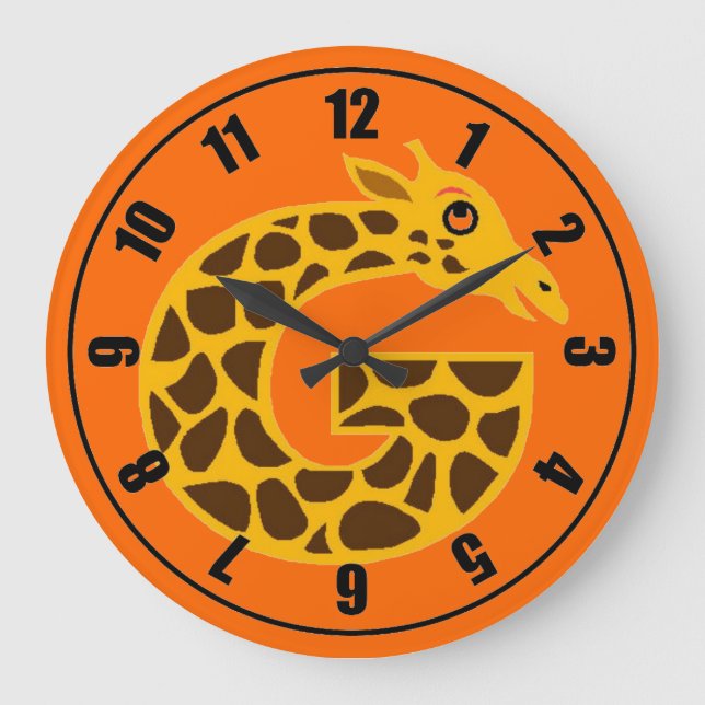 Niedliche Giraffe Orange Clock Große Wanduhr (Vorderseite)