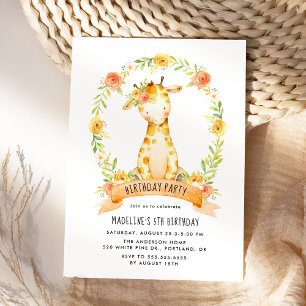 Niedliche Giraffe Orange Wasserfarbe Florale Gebur Einladung
