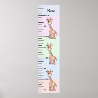 Niedliche Giraffe Pastel Wachstumsdiagramm hinzufü Poster
