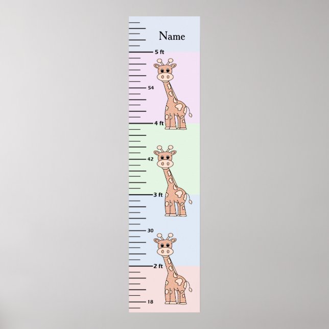 Niedliche Giraffe Pastel Wachstumsdiagramm hinzufü Poster (Vorne)