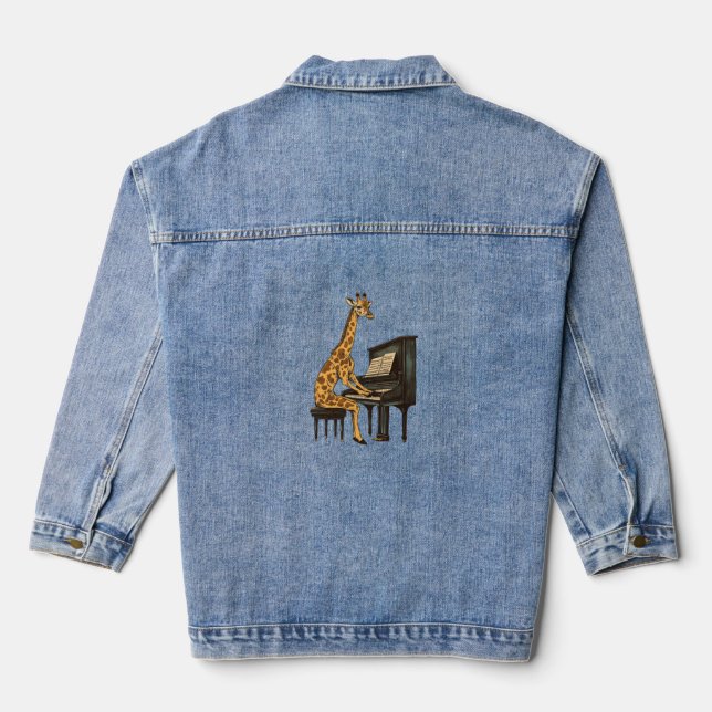Niedliche Giraffe Piano Giraffen Musikermusik Jeansjacke (Rückseite)