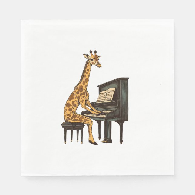 Niedliche Giraffe Piano Giraffen Musikermusik Serviette (Vorderseite)