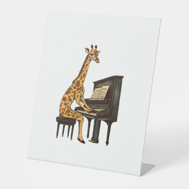 Niedliche Giraffe Piano Giraffen Musikermusik Sockelschild (Vorderseite)